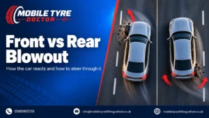 Diagram showing how a car reacts to a front or rear tyre blowout